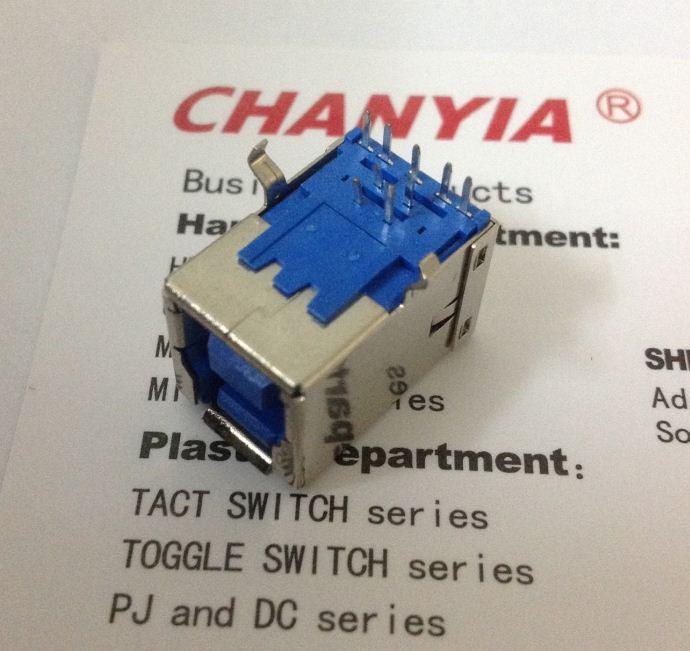 供应B型USB母座厂家3.0DIP90度两插脚插板BF3.0DIP卧式